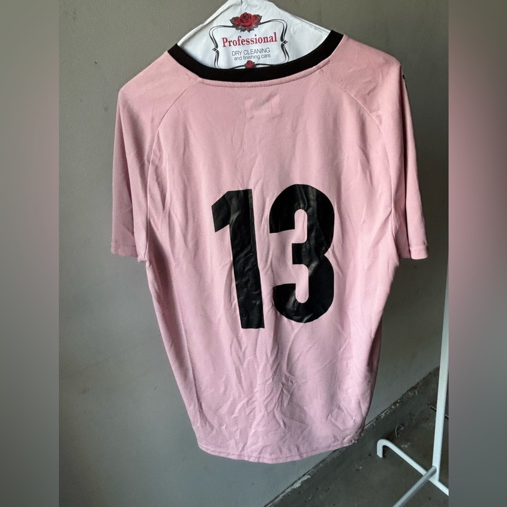 SOLD - Pink Men's Soccer Jersey with Black Shorts